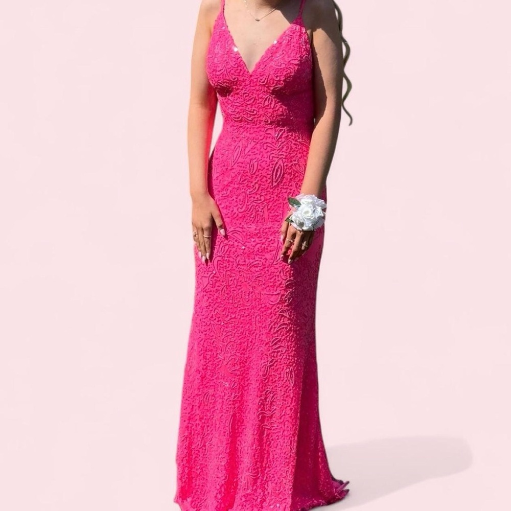 Vibrant Pink Lace Prom Dress